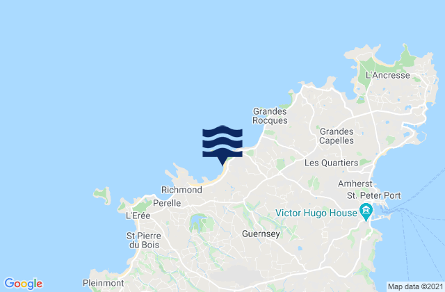 Mapa da tábua de marés em Vazon Bay - Beach - Guernsey, France