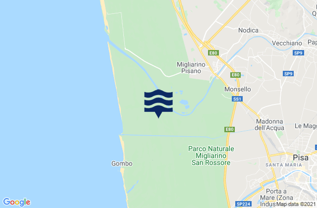 Mapa da tábua de marés em Vecchiano-Nodica, Italy