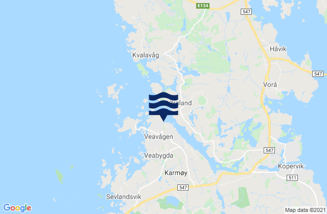 Mapa da tábua de marés em Vedavågen, Norway
