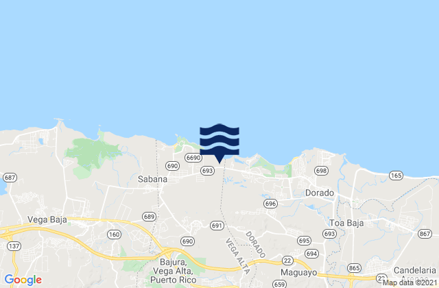Mapa da tábua de marés em Vega Alta, Puerto Rico