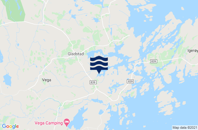 Mapa da tábua de marés em Vega, Norway