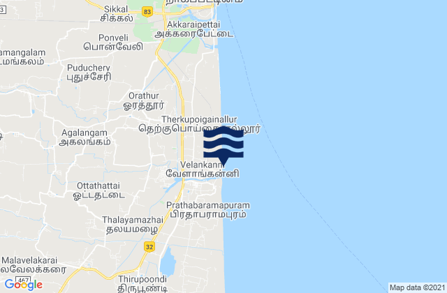 Mapa da tábua de marés em Velankanni, India