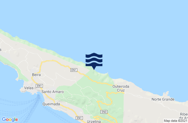 Mapa da tábua de marés em Velas, Portugal