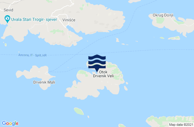 Mapa da tábua de marés em Veliki Drvenik, Croatia