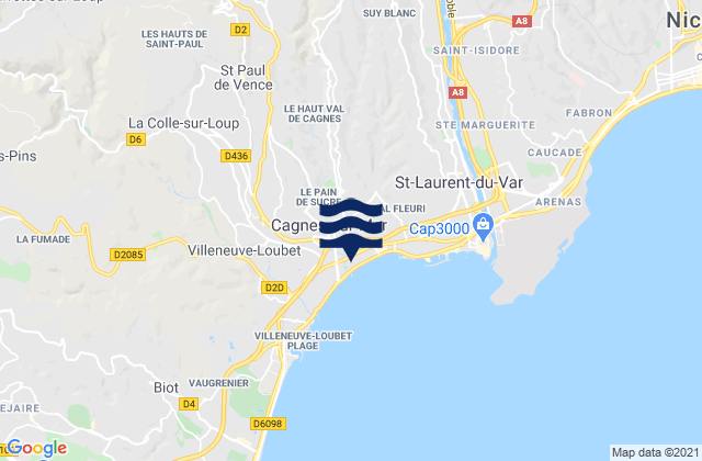Mapa da tábua de marés em Vence, France