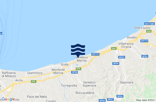 Mapa da tábua de marés em Venetico Marina, Italy