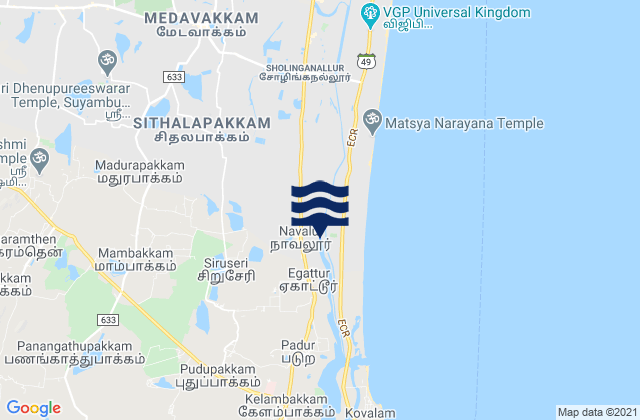 Mapa da tábua de marés em Vengavasal, India