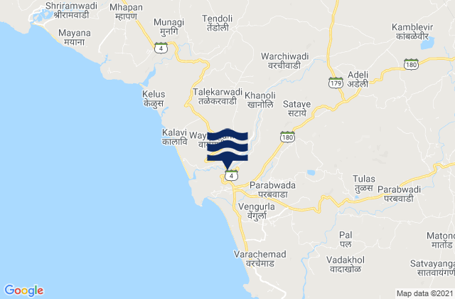 Mapa da tábua de marés em Vengurla, India