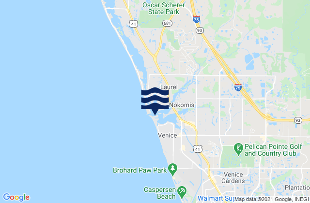 Mapa da tábua de marés em Venice Inlet (Inside), United States