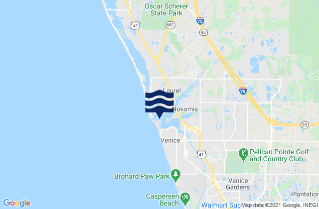 Mapa da tábua de marés em Venice Inlet, United States