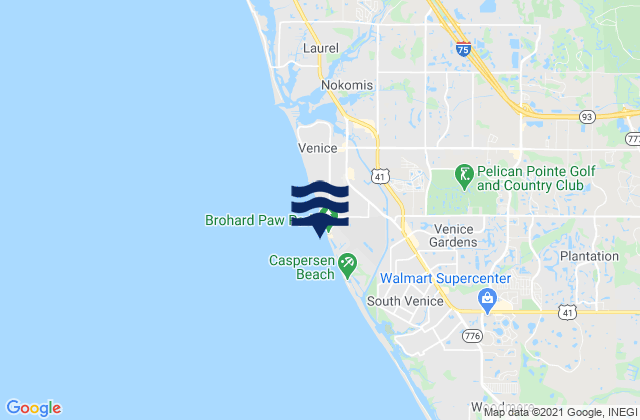 Mapa da tábua de marés em Venice Municipal Airport, United States