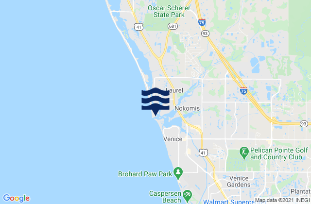 Mapa da tábua de marés em Venice NorthandSouth Jetty, United States