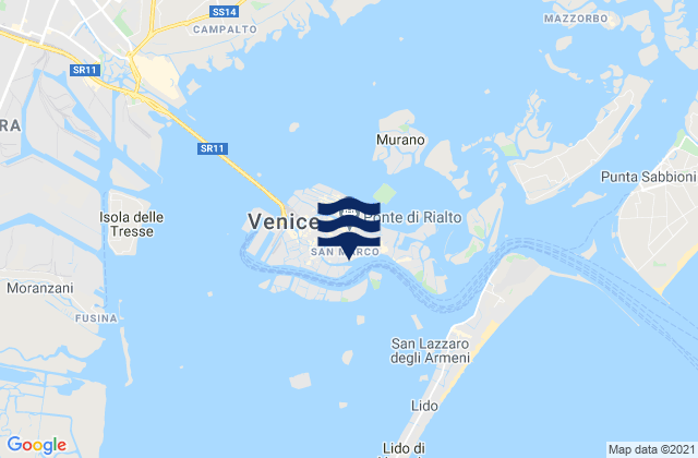 Mapa da tábua de marés em Venice, Italy