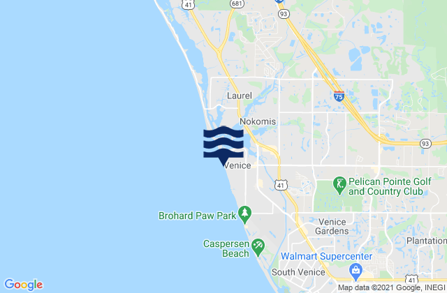 Mapa da tábua de marés em Venice, United States