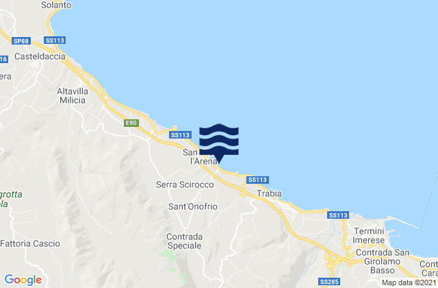 Mapa da tábua de marés em Ventimiglia di Sicilia, Italy