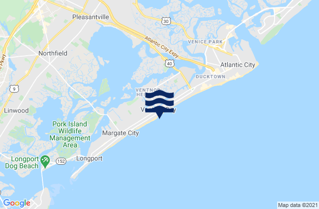 Mapa da tábua de marés em Ventnor City Ocean Pier, United States