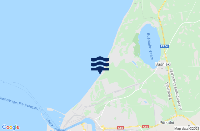 Mapa da tábua de marés em Ventspils, Latvia