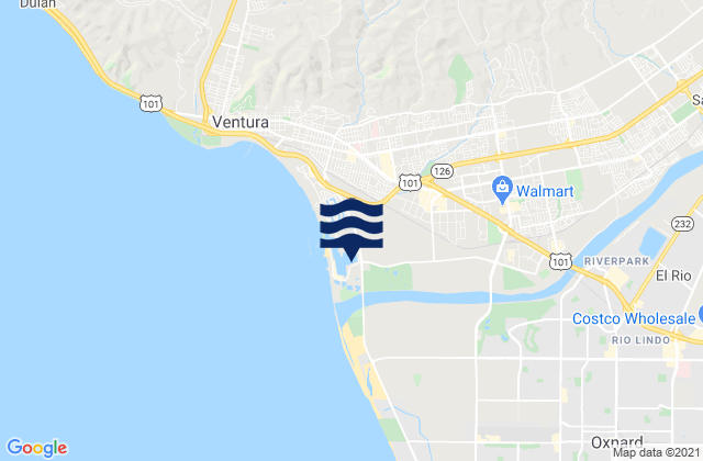 Mapa da tábua de marés em Ventura Overhead, United States