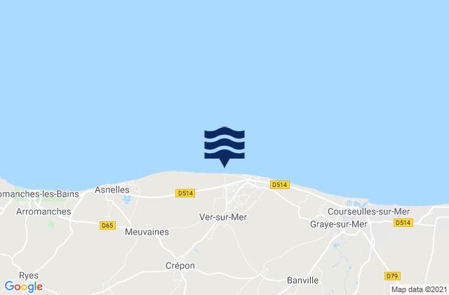 Mapa da tábua de marés em Ver-sur-Mer, France
