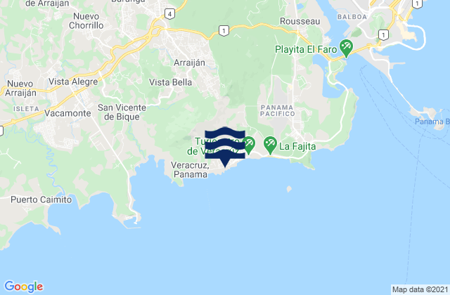 Mapa da tábua de marés em Veracruz, Panama