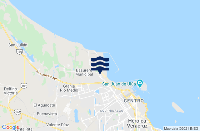 Mapa da tábua de marés em Veracruz, Mexico