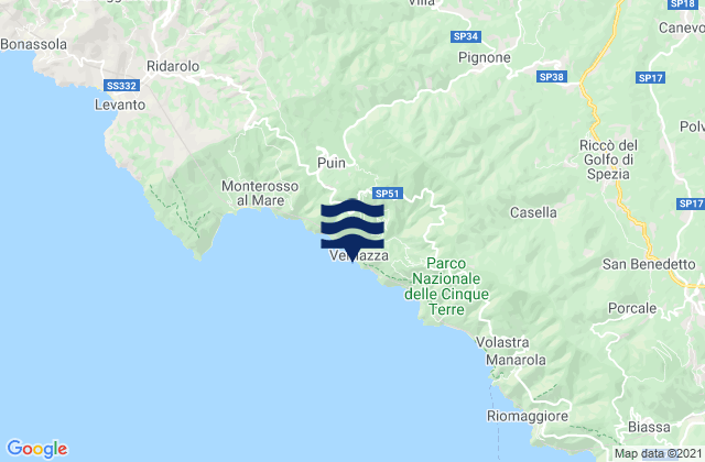 Mapa da tábua de marés em Vernazza, Italy