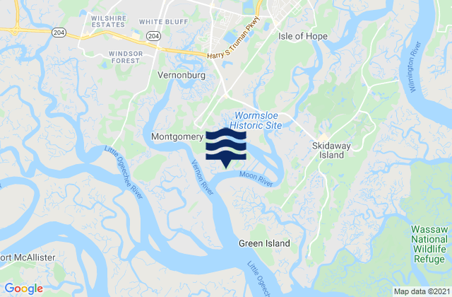 Mapa da tábua de marés em Vernon View (Burnside River), United States