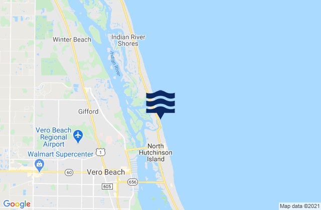 Mapa da tábua de marés em Vero Beach (ocean), United States
