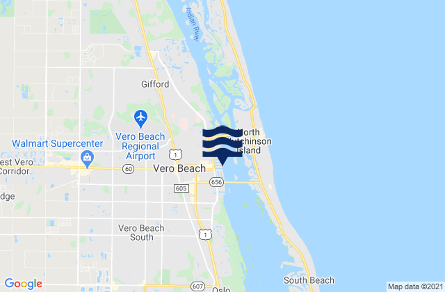 Mapa da tábua de marés em Vero Beach, United States