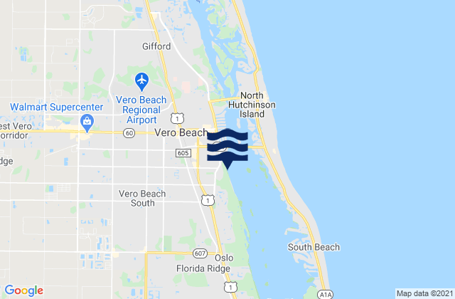 Mapa da tábua de marés em Vero Beach South, United States
