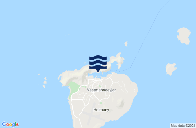 Mapa da tábua de marés em Vestmannaeyjar, Iceland