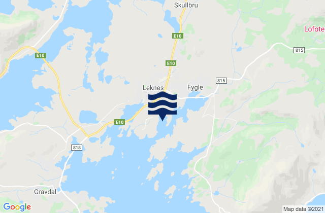 Mapa da tábua de marés em Vestvågøy, Norway