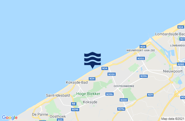 Mapa da tábua de marés em Veurne, Belgium