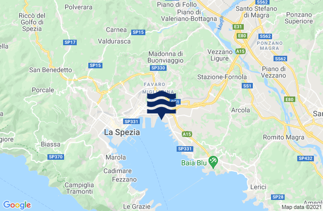 Mapa da tábua de marés em Vezzano Ligure, Italy