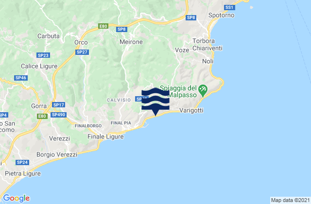 Mapa da tábua de marés em Vezzi Portio, Italy