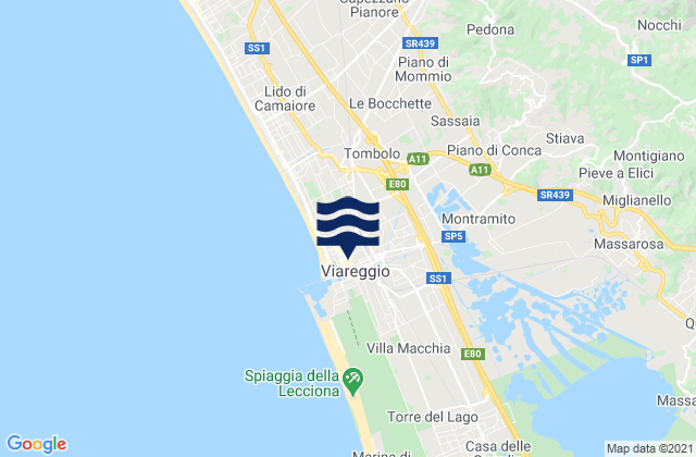 Mapa da tábua de marés em Viareggio, Italy