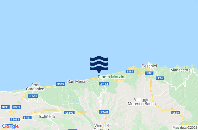 Mapa da tábua de marés em Vico del Gargano, Italy