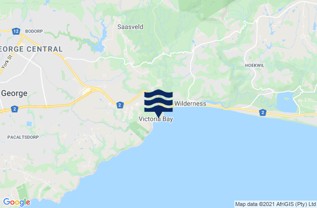 Mapa da tábua de marés em Victoria Bay, South Africa