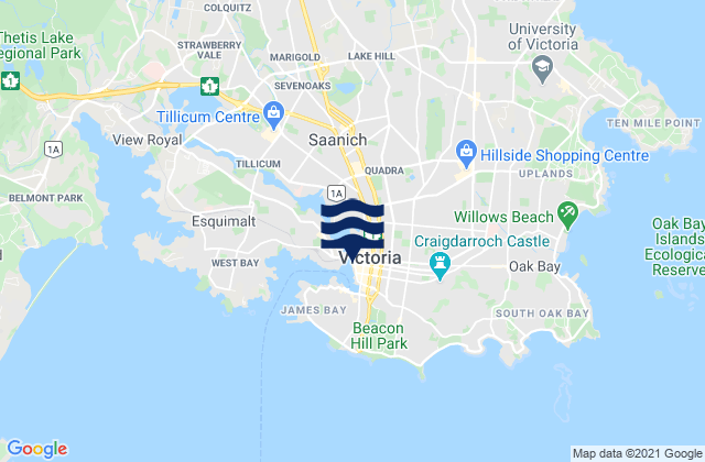 Mapa da tábua de marés em Victoria, Canada