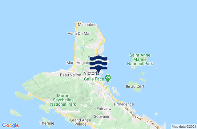 Mapa da tábua de marés em Victoria, Seychelles