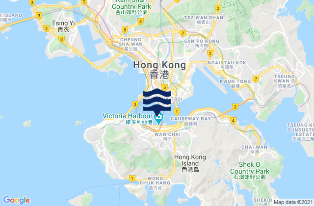Mapa da tábua de marés em Victoria Harbour, Hong Kong