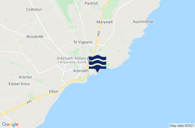 Mapa da tábua de marés em Victoria Park Beach, United Kingdom