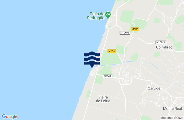 Mapa da tábua de marés em Vieira de Leiria, Portugal