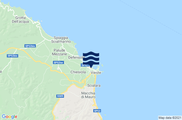 Mapa da tábua de marés em Vieste, Italy
