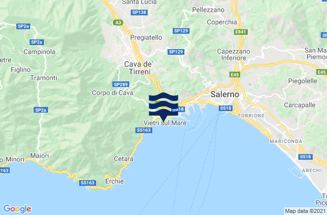 Mapa da tábua de marés em Vietri sul Mare, Italy
