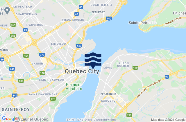 Mapa da tábua de marés em Vieux-Quebec, Canada