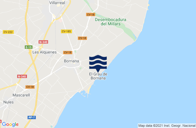 Mapa da tábua de marés em Vila-real, Spain