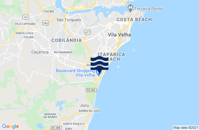 Mapa da tábua de marés em Vila Velha, Brazil