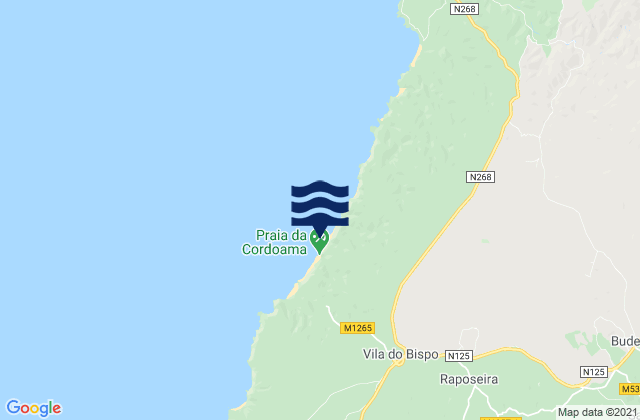 Mapa da tábua de marés em Vila do Bispo, Portugal