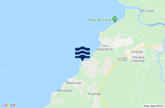 Mapa da tábua de marés em Vila do Conde, Brazil